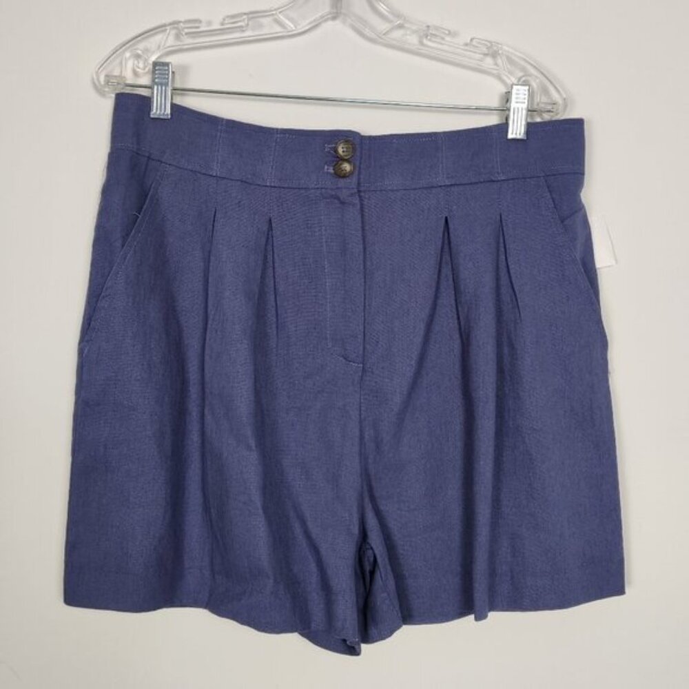 Jason Wu Womens High Waist Shorts Size 10 Blue Pleated Paperbag Linen